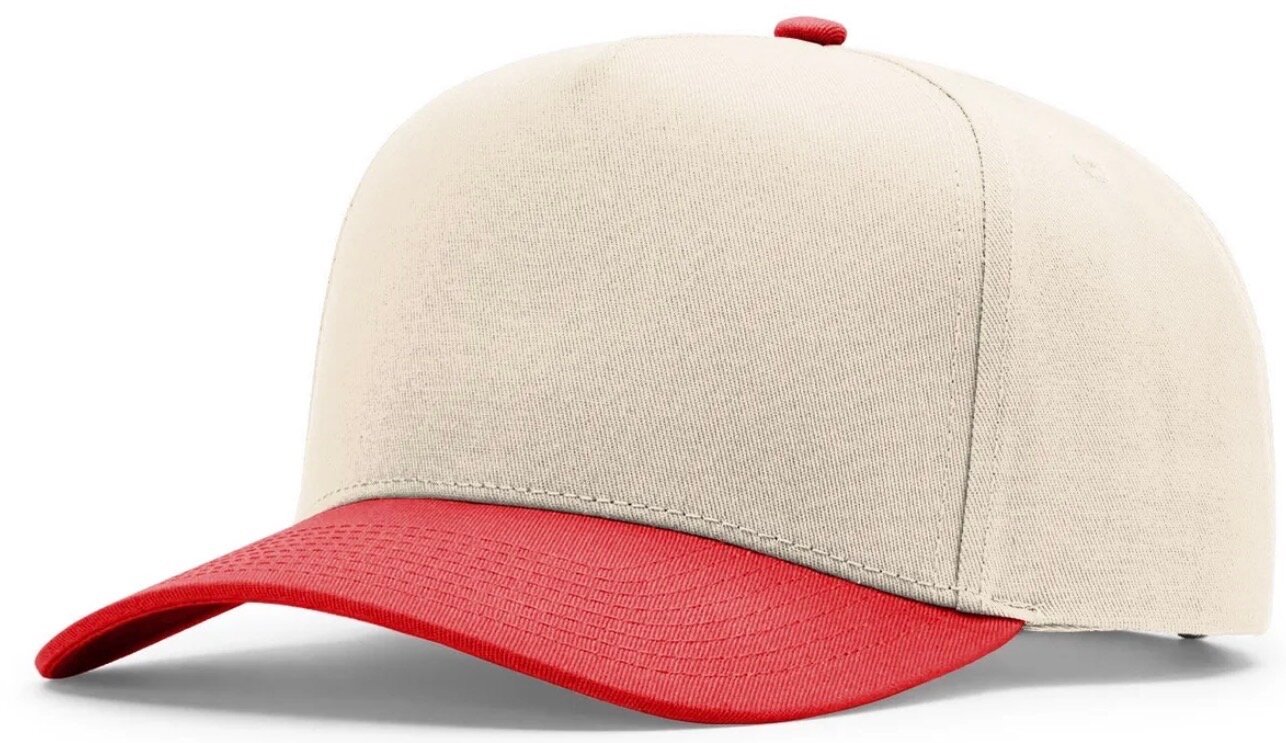 Blank cream 5-panel cap with red brim