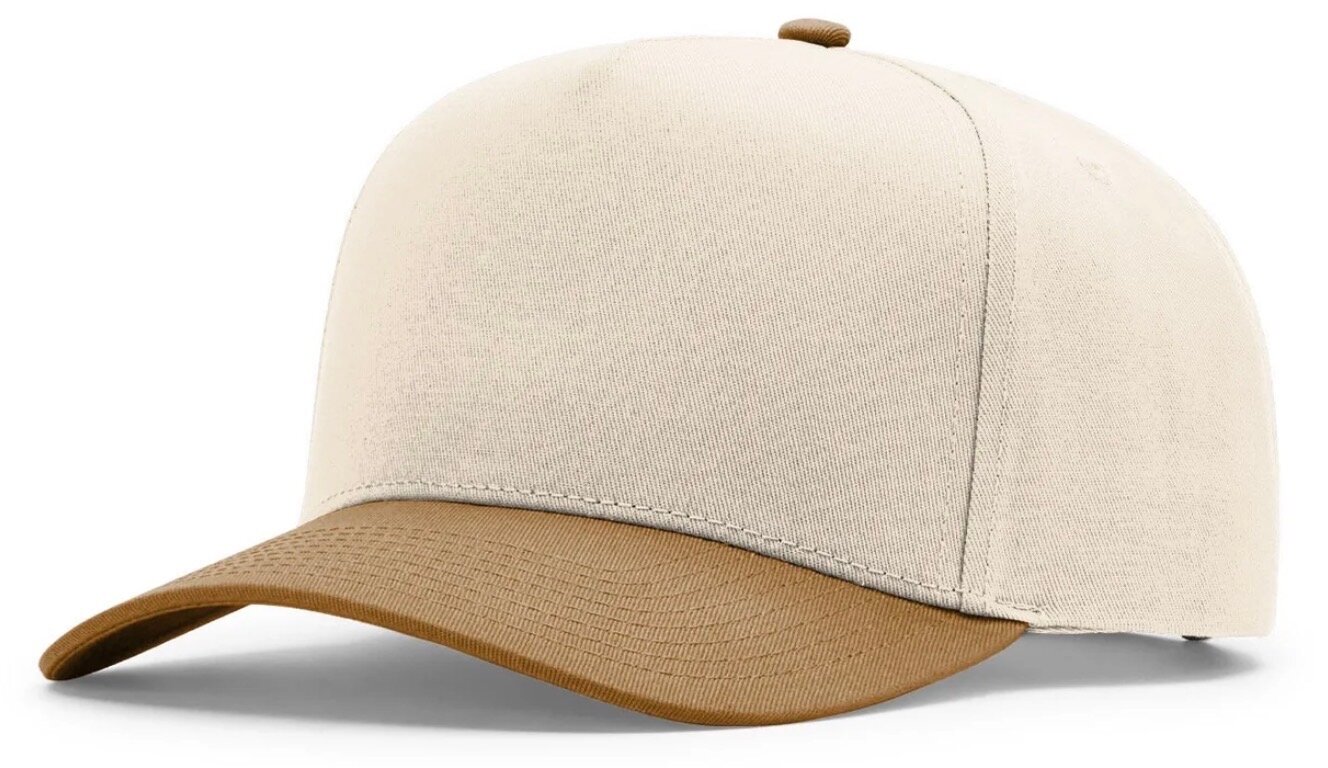 Blank cream 5-panel cap with tan brim